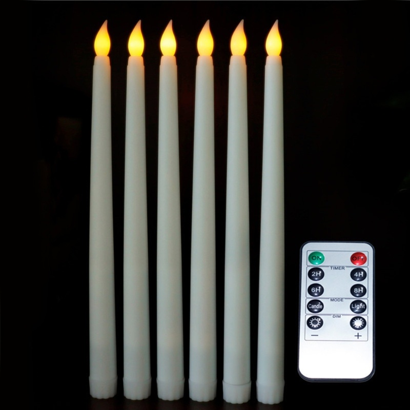 6 Đèn LED Hình Nến Điện Tử Không Lửa Kèm Remote Điều Khiển Hẹn Giờ Trang Trí Tiệc Cưới 10 Phím