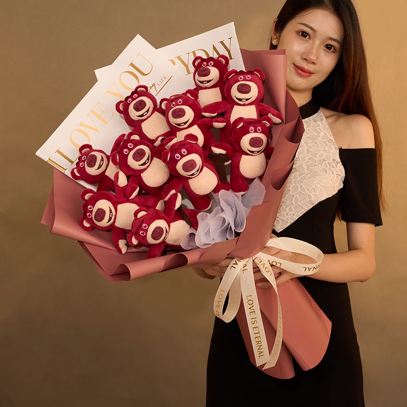 Bó Hoa Dâu Tây / Gấu Nhồi Bông Thiết Kế Sáng Tạo Dùng Làm Quà Tặng
