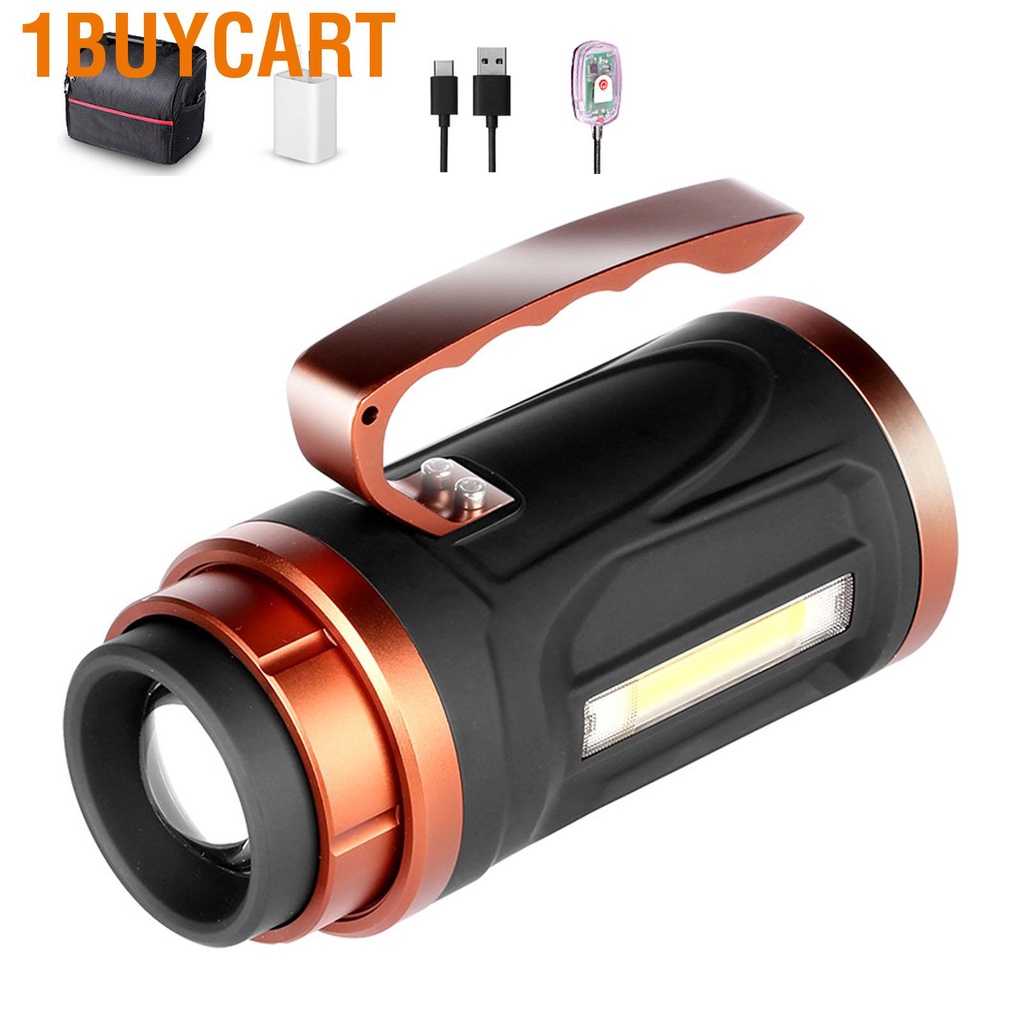 1buycart Outdoor Fishing Flashlight with Side Sensing Bait Lamp Zoomable 4 Light Source High Power Rechargeable