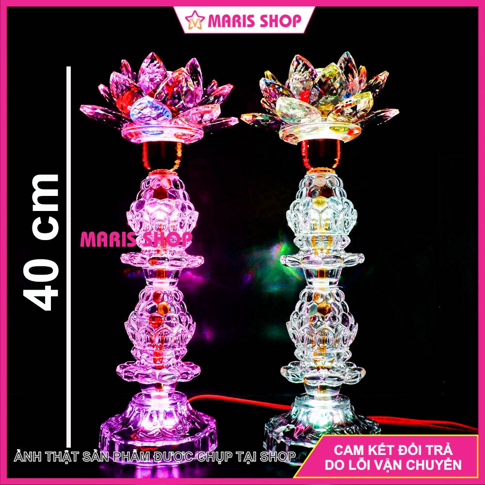Đèn thờ PHA LÊ NGUYÊN KHỐI CAO 40cm Loại Lớn Cao Cấp LED đổi màu tiết kiệm điện chưng bàn thờ