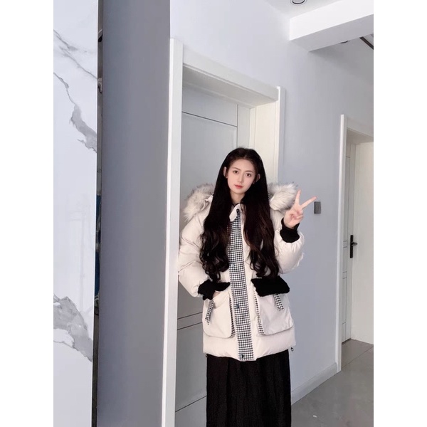 Áo phao lông vũ màu trắng có ảnh thật hàng quảng châu cao cấp