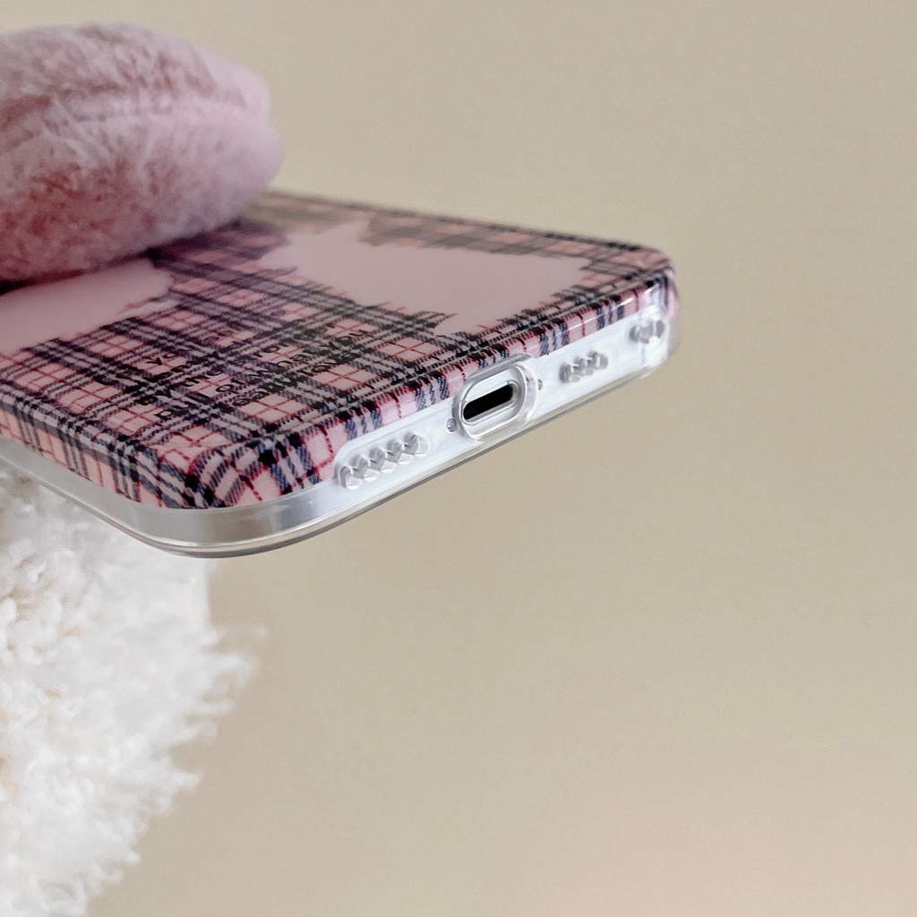 Ốp Điện Thoại Silicone Tpu Mềm Họa Tiết Sọc Caro Đính Trái Tim Cho iPhone 14 13 12 11 Pro Max