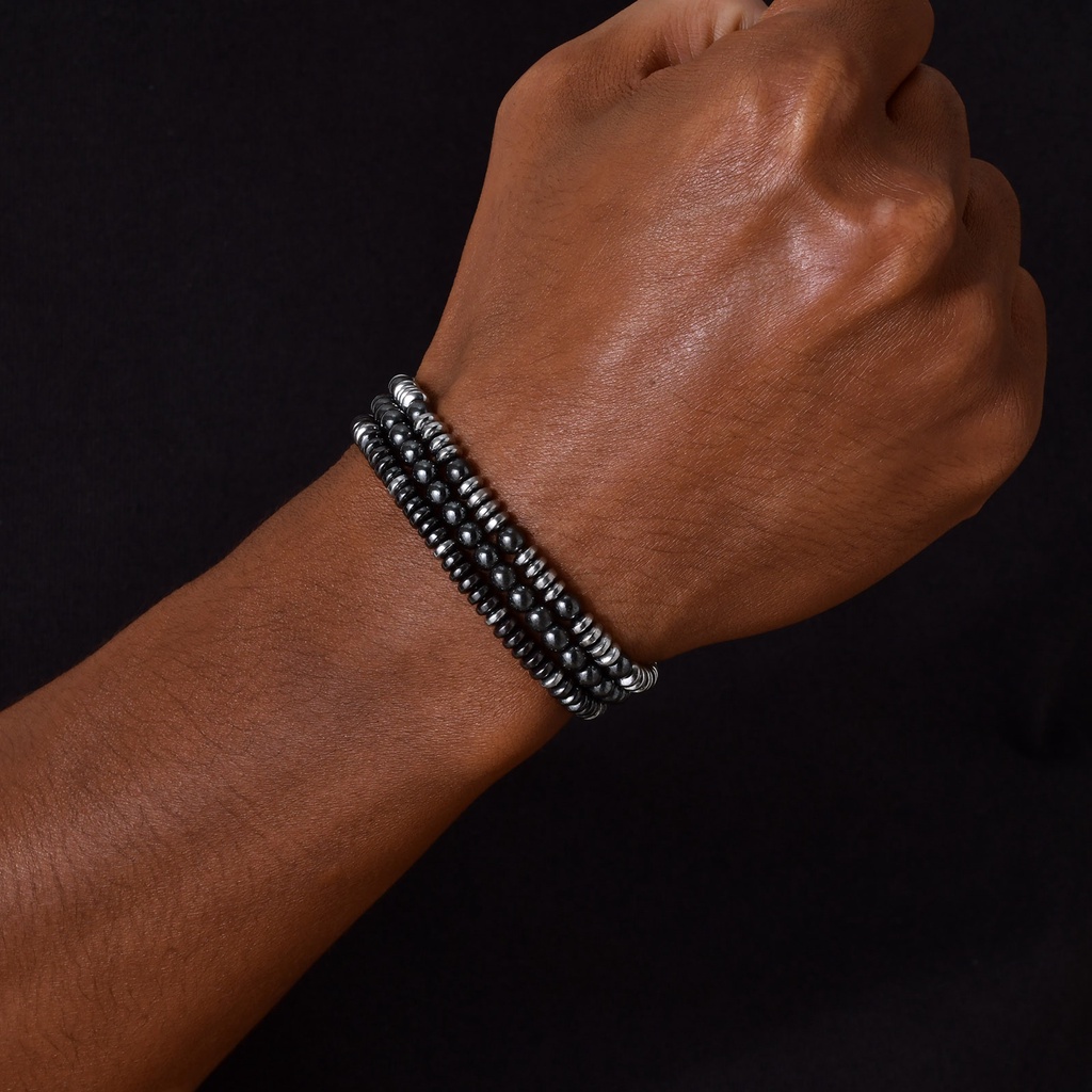 Bộ 3 Vòng Tay Đá Mã Não Màu Đen 8mm / 6mm Thời Trang Cho Nam