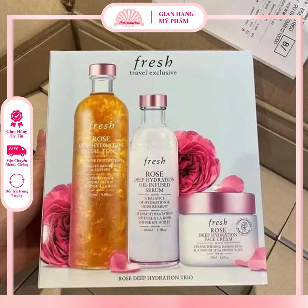 Combo 3 Món Kem, Serum, Nước Thần, Kem Dưỡng Da Fresh Rose Deep Hydration Cấp Ẩm, Săn Chắc, Chống Lão Hóa Cho Da