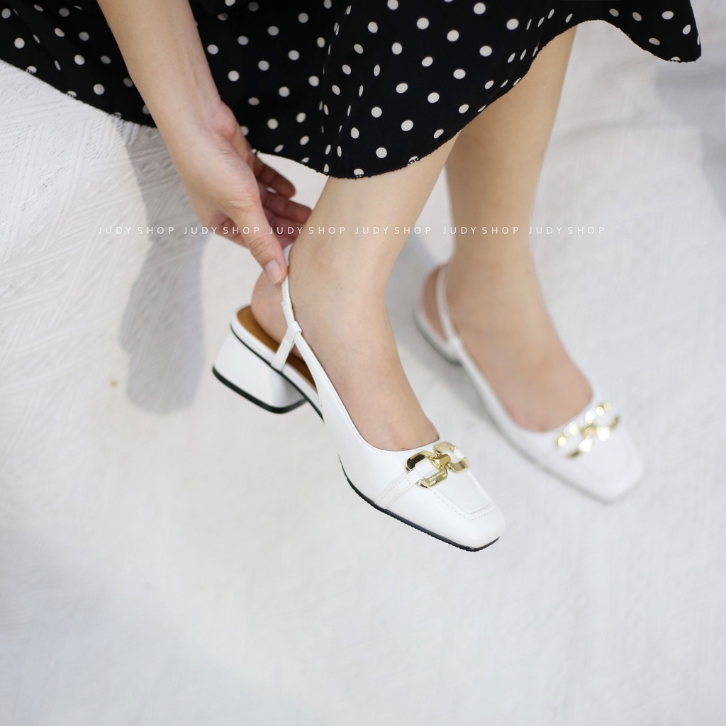 Giày Sandal COLEE Slingback Mũi Vuông Khuy Khoá Xinh Xắn Cao 4p