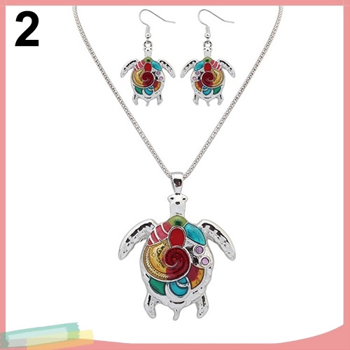 Bộ vòng cổ + Bông Tai Hình Rùa Nhiều Màu