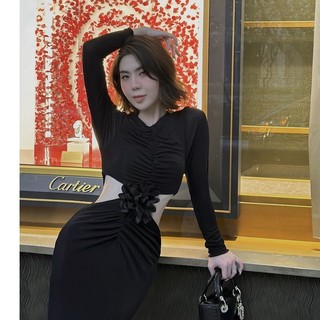 váy maxi nhún kết hoa eo