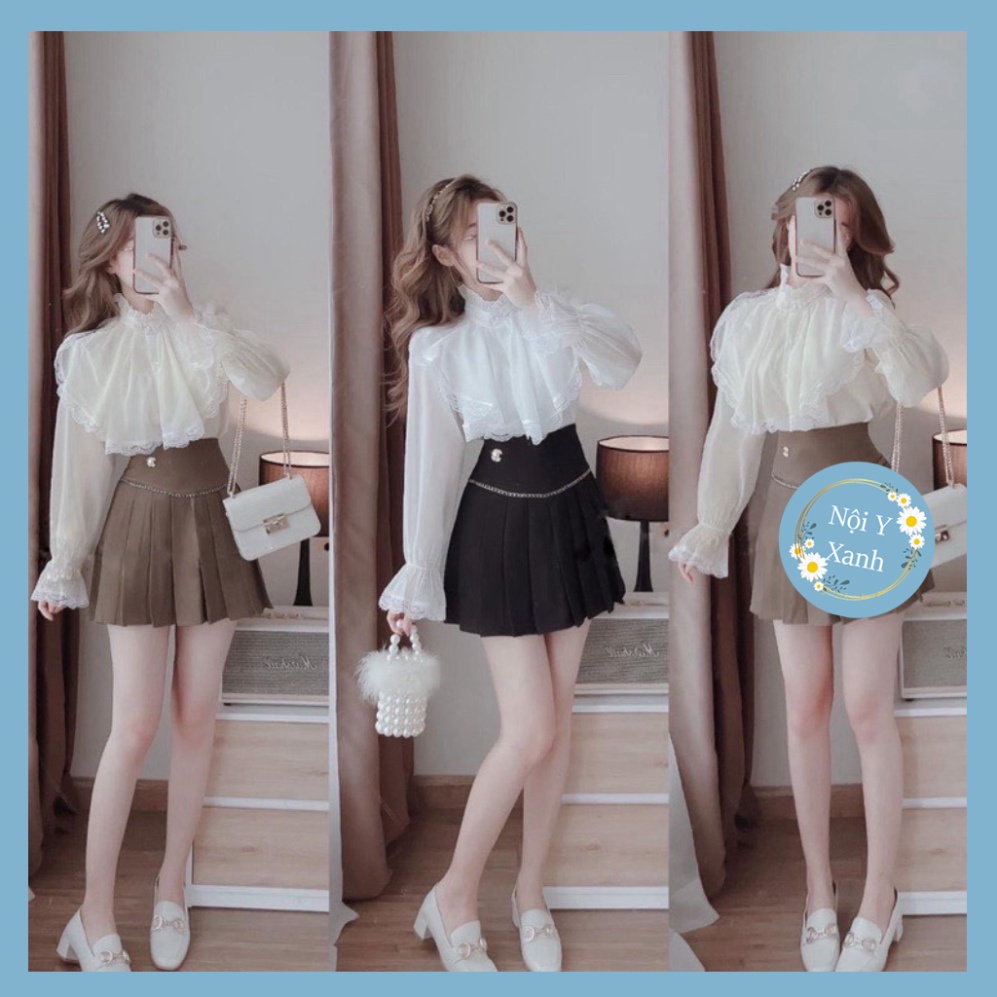 chân váy xếp ly xòe tennis kèm đai xích hàng QC kèm ảnh thật video CV578 Nội Y Xanh hot trend thu đông ấm áp