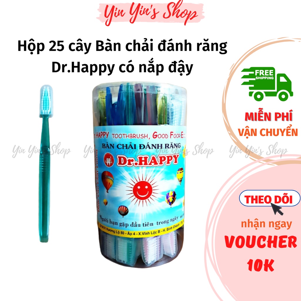 【HỘP 25 CÂY】Bàn Chải Đánh Răng Dr.Happy Có Nắp Đậy Tiện Lợi Nhiều Màu