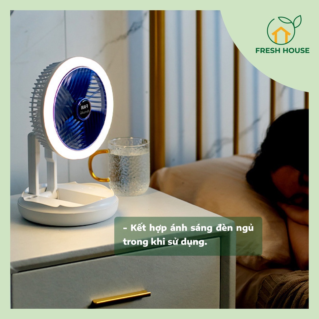 [2 in 1] Quạt Đèn Tích Điện Có Đèn Gấp Gọn Fresh Housing Quạt Điện Mini Đi Du Lịch Tiện Lợi - FRESH HOUSE