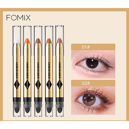 Phấn nhũ bắt sáng dạng thỏi Fomix 2 đầu nhũ và cọ, Phấn mắt kim tuyến Fomix dạng thỏi dễ sử dụng lên màu lì mịn