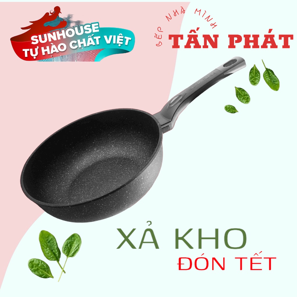 Chảo siêu bền đá sâu lòng SUNHOUSE 20-24-26-28CM không dùng trên bếp từ