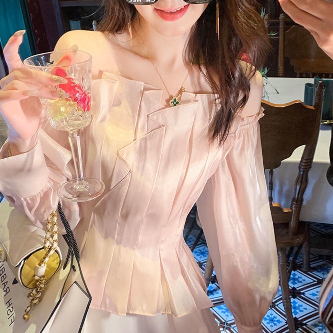 Áo Sơ Mi Tay Dài Cổ Phẳng Phong Cách Hàn Quốc Thời Trang Mùa Thu Cho Nữ