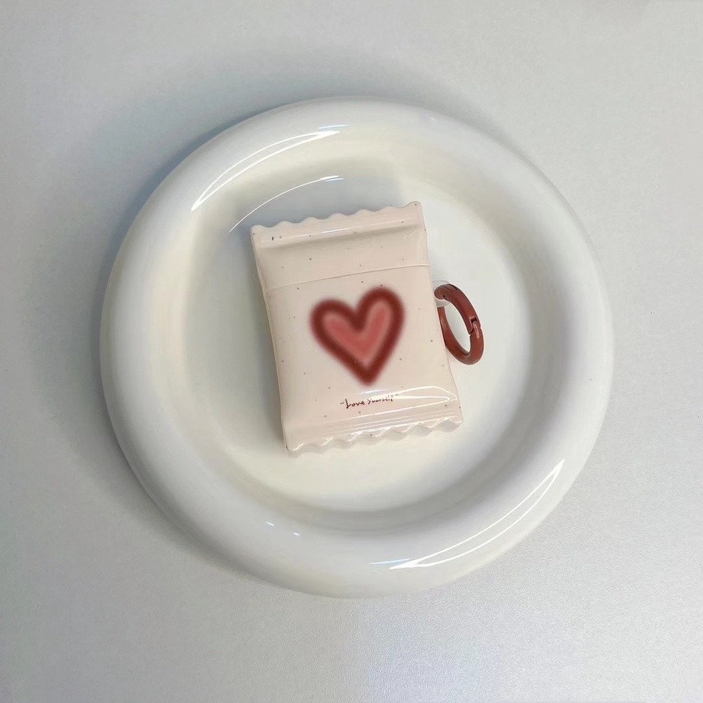 Vỏ Bảo Vệ Hộp Sạc Tai Nghe AirPods Pro2 2022 1 2 3 Pro Hình Kẹo Trái Tim Có Móc Tròn Màu Trắng