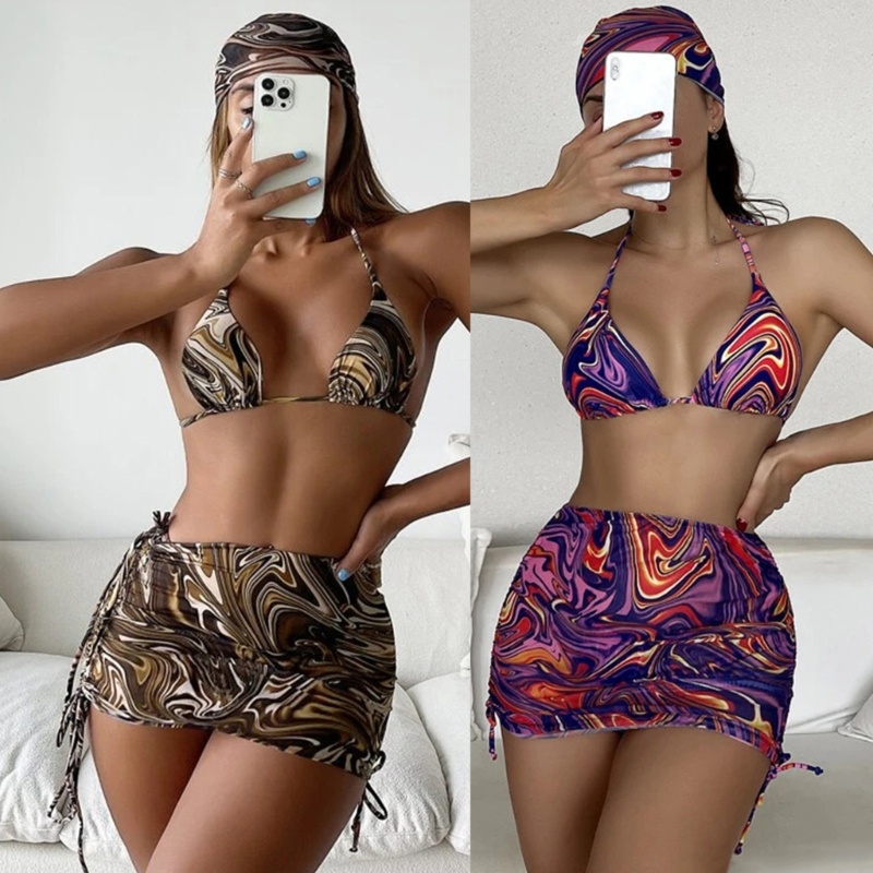 Bộ Đồ Bơi Bikini 4 Mảnh Họa Tiết Hoa Có Dây Buộc Quyến Rũ Cho Nữ