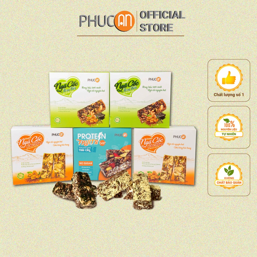 Combo 5 hộp thanh ngũ cốc dinh dưỡng Phúc An - hộp 550gram- 8 thanh hộp trái cây