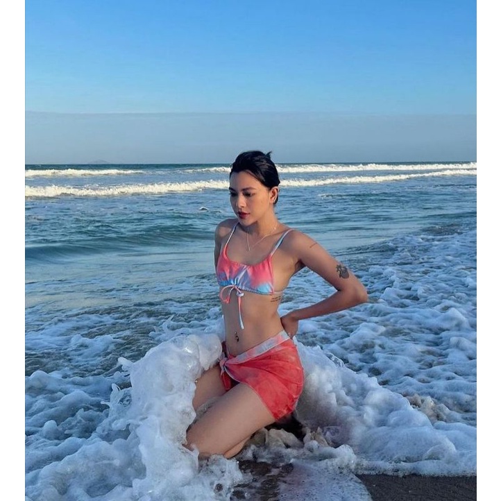 Bikini Tam Giác Cầu Vồng Nhiều Màu Kèm Váy Cover