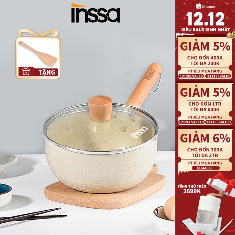 INSSA Nồi tuyết 18cm, nồi nấu Nhật, nồi sữa, nồi bổ sung thức ăn cho bé, dùng được cho 2-3 người, nồi chống dính ta