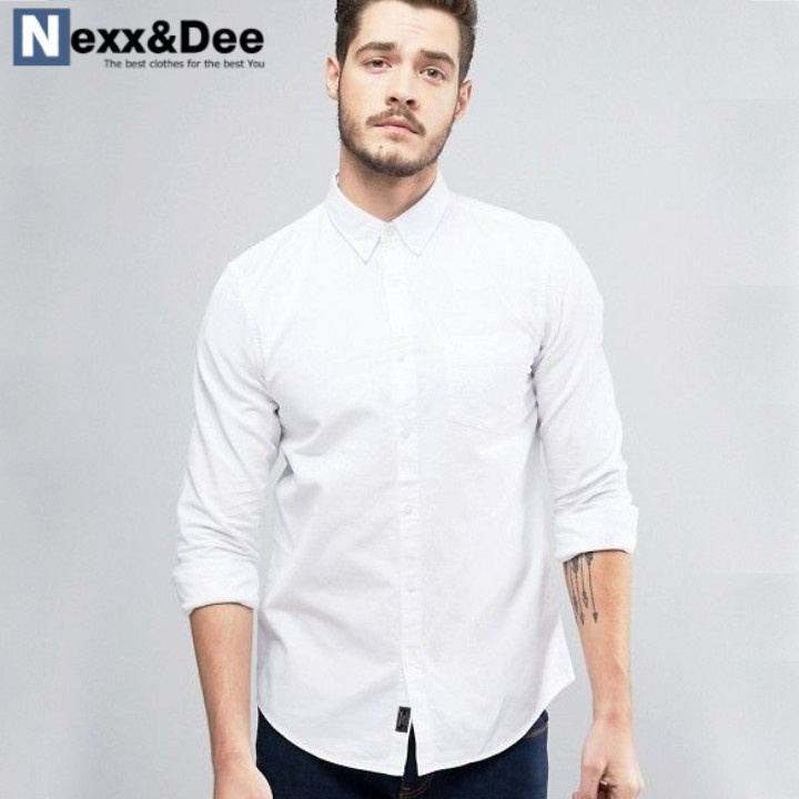 Áo sơ mi nam dài tay công sở trắng Nexx&Dee vải oxford denim cao cấp cực đẹp NS012