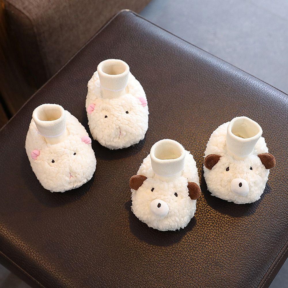 Giày Đế Phẳng Vải Lông Ấm Áp Hình Gấu Cừu Dễ Thương Dành Cho Bé Gái Tập Đi