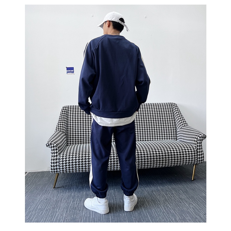 Bộ Thể Thao Cổ Tròn Nam Phối Sọc Kẻ Trơn, Nỉ Ngoại 100% Dày Dặn Fom Rộng Sành Điệu Hot Trend Mùa Đông 2023