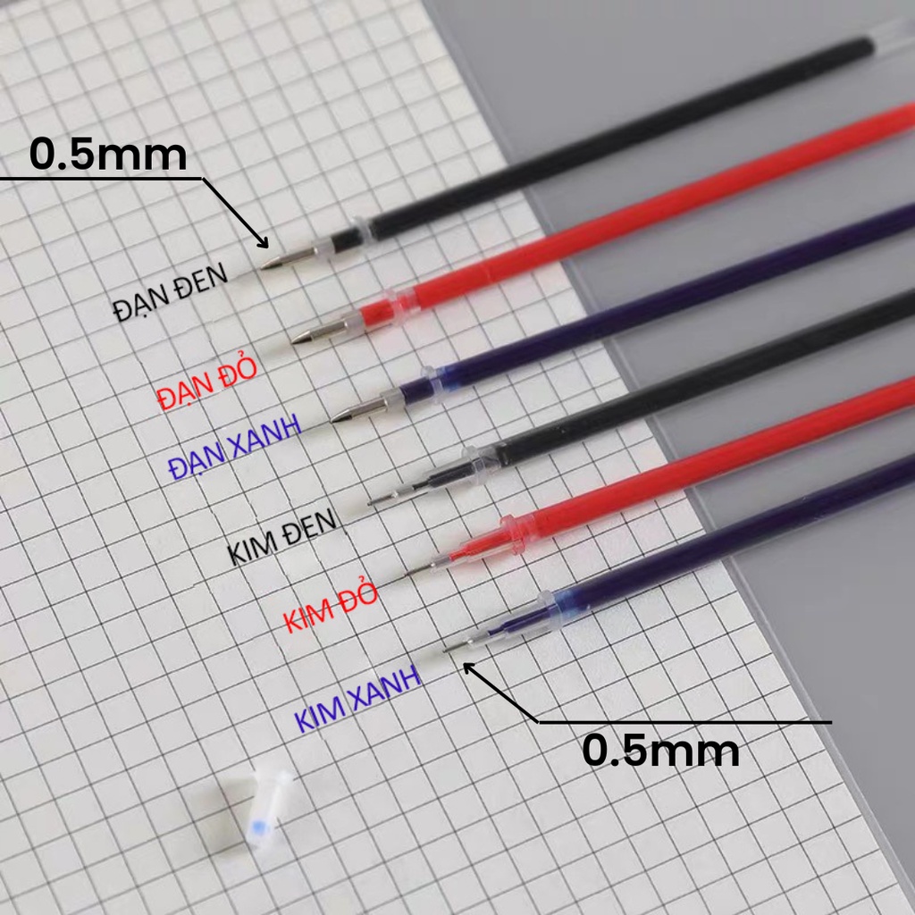 Combo 20 bút bi gel ngòi kim 0.5mm Pkbeoshop bút bi nước mực gel màu xanh đỏ đen nắp cài ngòi 13cm B27