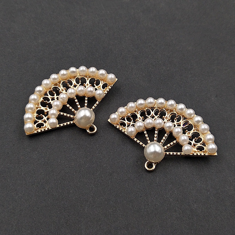 Mặt dây chuyền, mặt hoa tai đính ngọc hoạ tiết hình quạt, phụ kiện handmade
