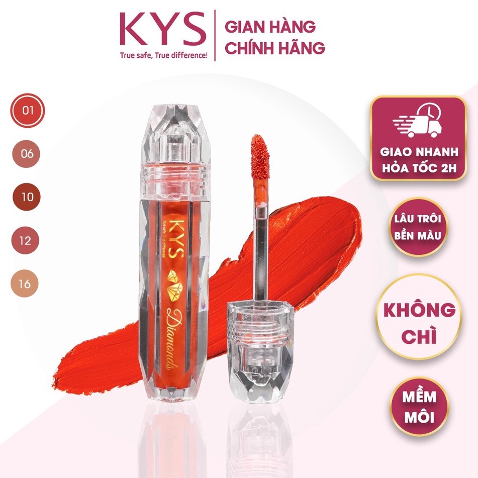 Son kem lì Chocolate KYS Đỏ Cam Diamonds bản mới 3gr