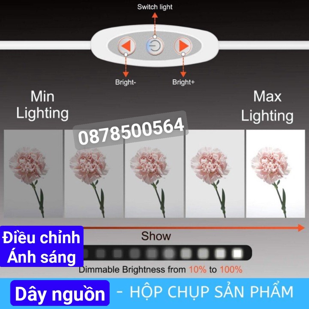 Hộp Chụp Hình Sản Phẩm 40x40cm 2 dãy đèn Led siêu sáng tặng kèm 6 nền_ bingo2020