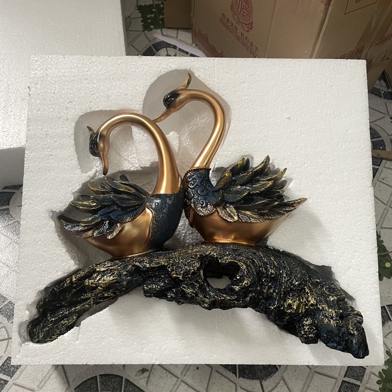Cặp Đôi Thiên Nga Hạnh Phúc May Mắn 36cm , Quà Tặng Tân Gia Khai Trương Sinh Nhật, Tượng Trang Trí Nhà Cửa