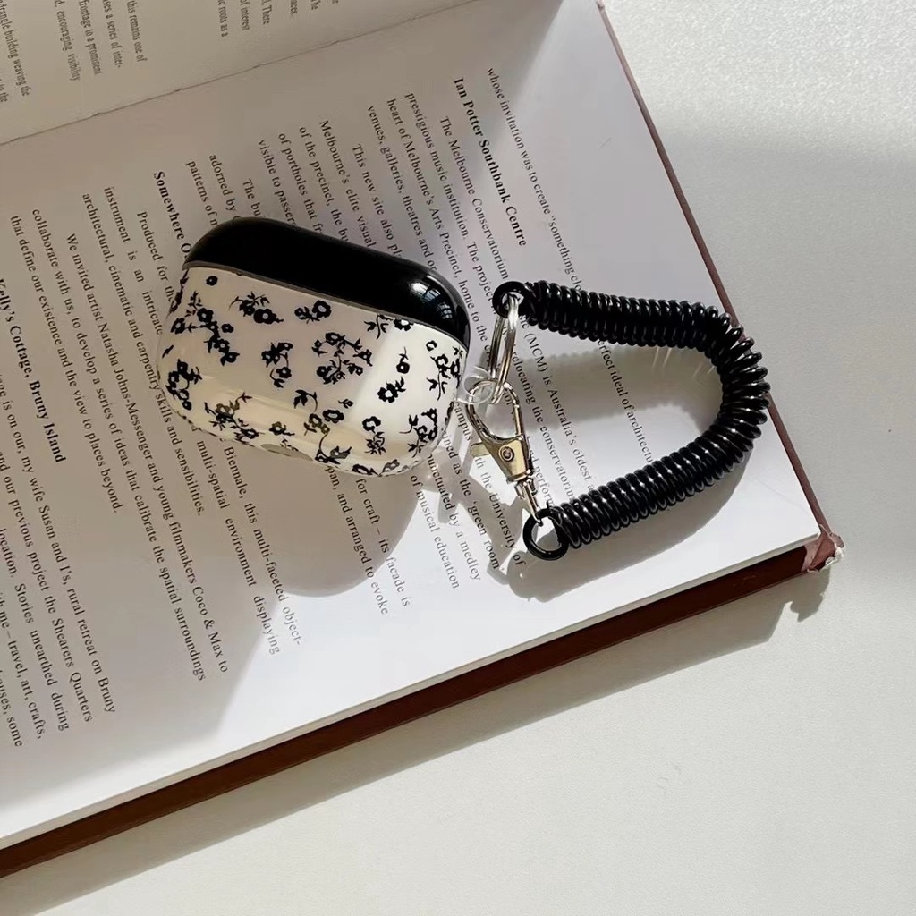 Ốp Vỏ Bảo Vệ Hộp Sạc Tai Nghe AirPods Pro2 2022 AirPods 1 2 3 Pro Hình Hoa Màu Đen Có Dây Đeo