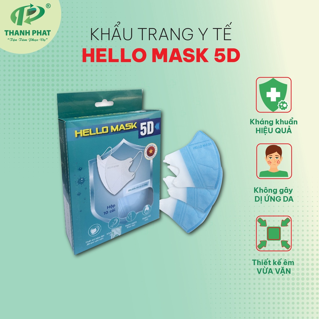 Khẩu Trang Cao Cấp HELLO MASK 5D Giúp Ngăn Khói Bụi 10 Cái