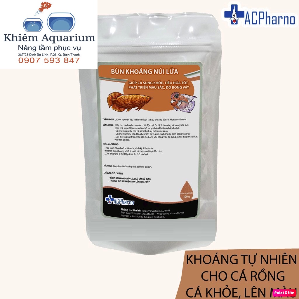Bùn khoáng núi lửa 100gr cho cá rồng (Arowana), La hán Phát triển màu sắc - Cá sung khỏe - Tăng độ bóng vảy , Huyết Long