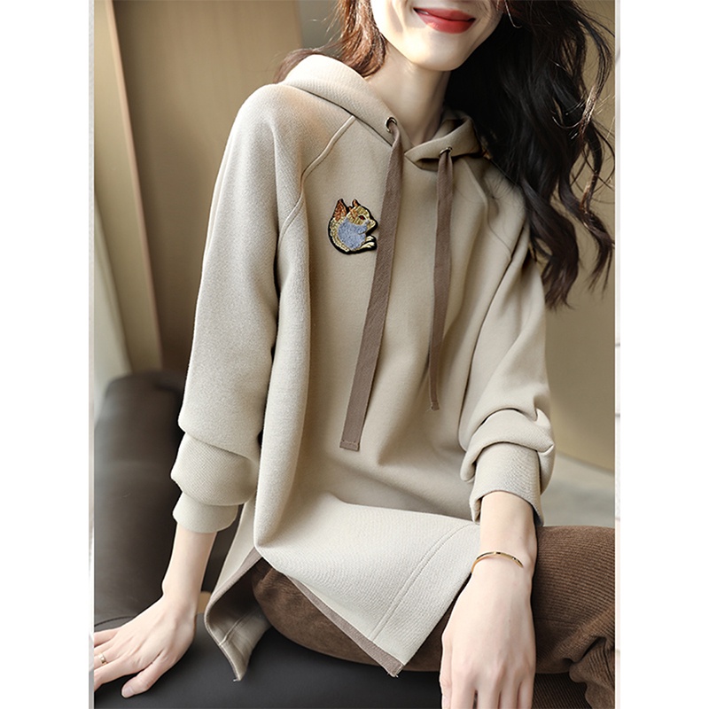 Áo Hoodie Màu Trơn Dáng Rộng Xẻ Tà Thời Trang Mới 2023 Cho Nữ