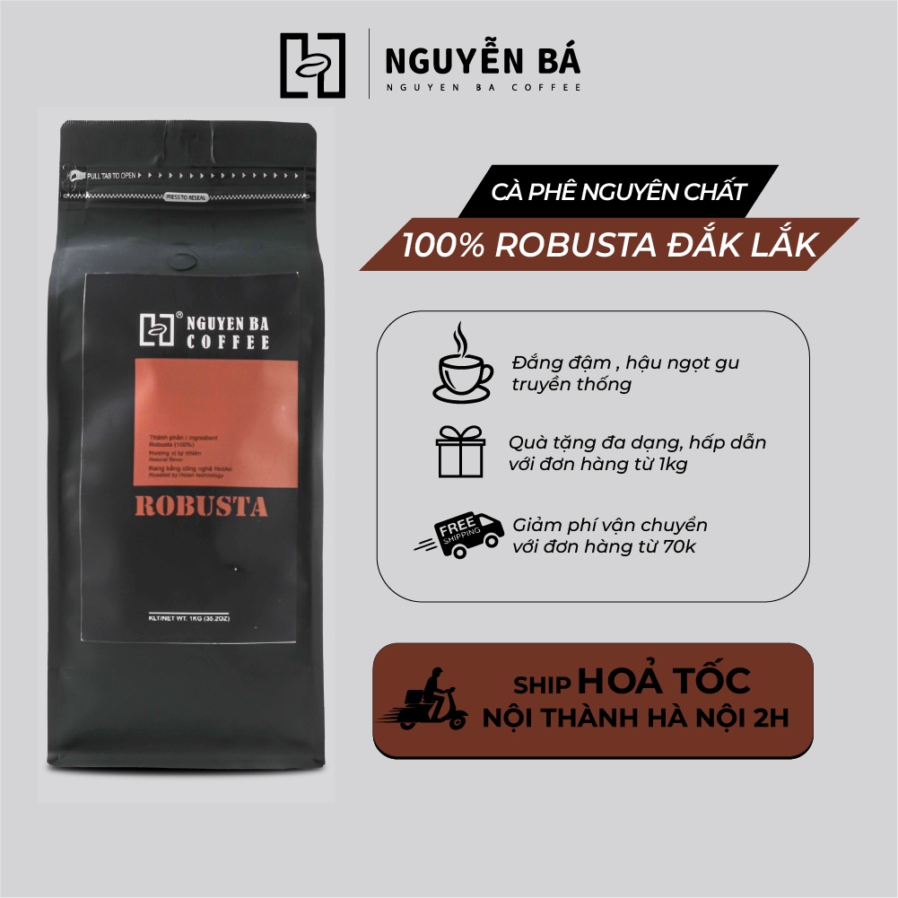 Cà phê ROBUSTA nguyên chất Cafe rang mộc 100% đắng đậm