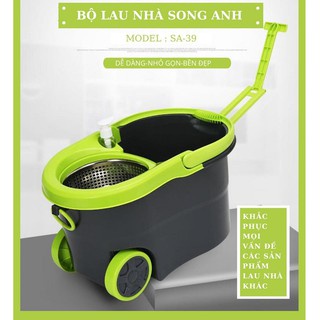 Bộ Chổi Lau Nhà Xoay 360 Độ Tặng Kèm 2 Bông Lau Song Anh