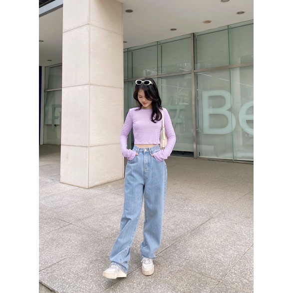 Áo croptop cổ tròn tay dài form ôm chất liệu xốp dễ phối đồ NALIA TOP - Sibling House