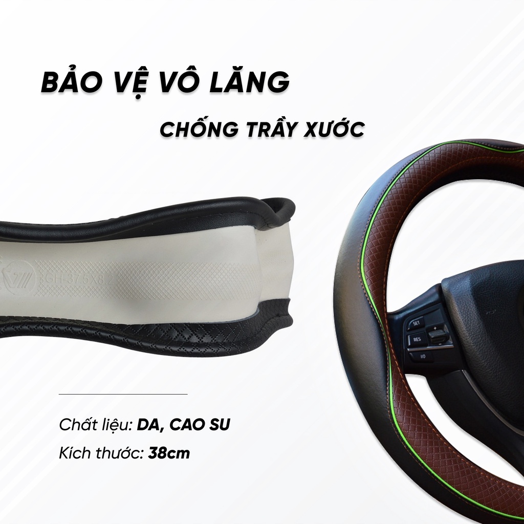 Bọc vô lăng da cao cấp size 38cm cho xe ô tô 4 5 7 chỗ,chất liệu da êm mềm, chống trơn trượt khi dùng,lót cao su