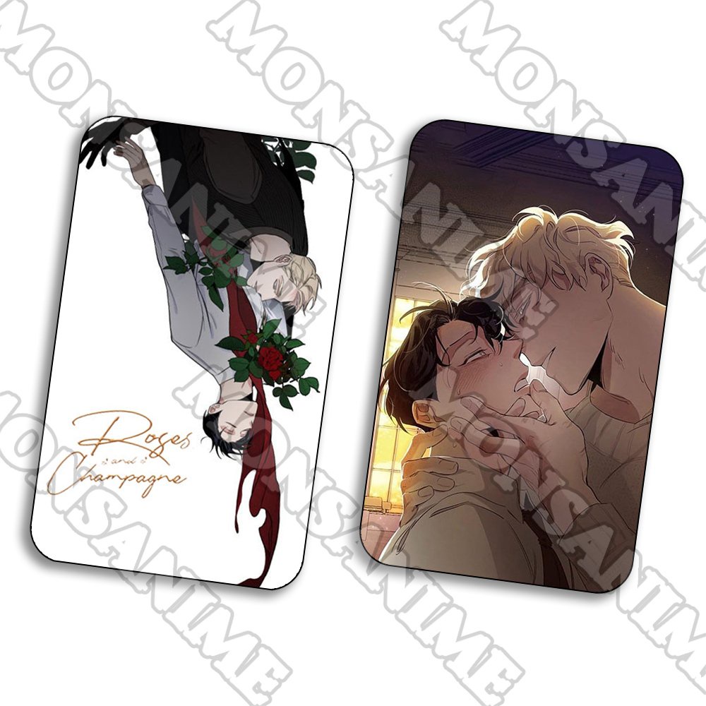Ảnh card bo góc in hình ROSES AND CHAMPAGNE Hoa Hồng và Rượu Vang manhwa boylove thẻ bo viền 5*8cm sưu tầm