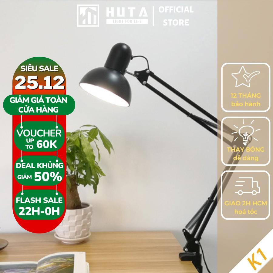 Đèn Bàn Kẹp Làm Việc Thân Thép Gấp Khúc, Ánh Sáng Led Vàng, Trắng, Dùng Văn Phòng, Đọc Sách, Xăm, SPA, Live Tream - HUTA