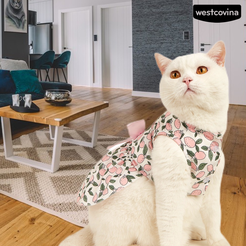 [COD]♘Đầm Không Tay Co Giãn Thoáng Khí Đính Nơ Họa Tiết Quả Chanh Dễ Thương Dành Cho Cún Cưng