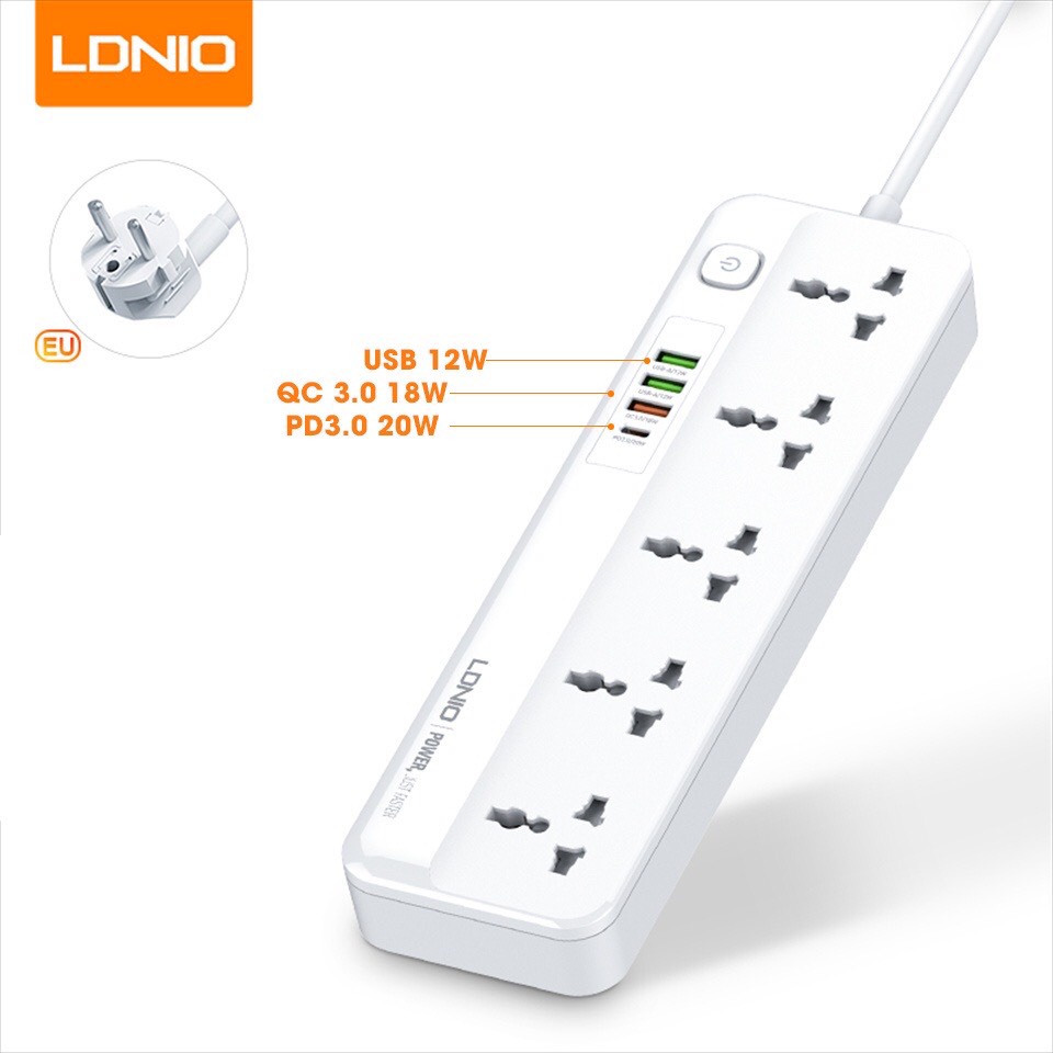 Ổ Cắm Điện pichilinh chính hãng LDNIO TypeC chuẩn PD3.0 20W, 1 QC3.0 18W và 2 USB 12W Chính Hãng