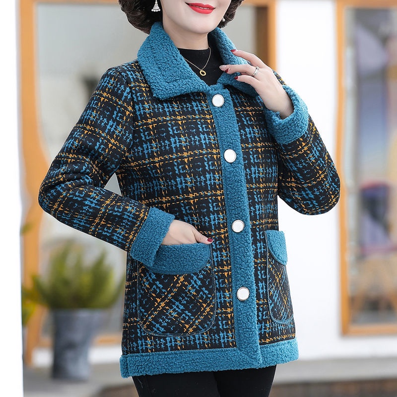 Áo Khoác Lót Lông Cừu Dày Dặn Giữ Ấm Phong Cách Phương Tây Thời Trang Thu Đông Cho Phụ Nữ Trung Niên