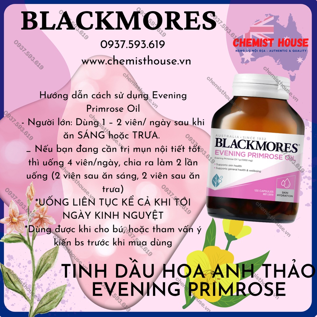 Blackmores Evening Primrose Oil - Viên uống tinh dầu hoa anh thảo Úc