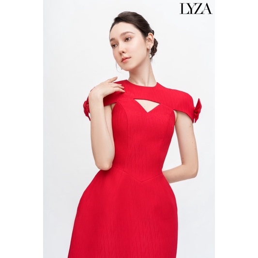 LYZA- Đầm đỏ đính nơ tay Peony Dress