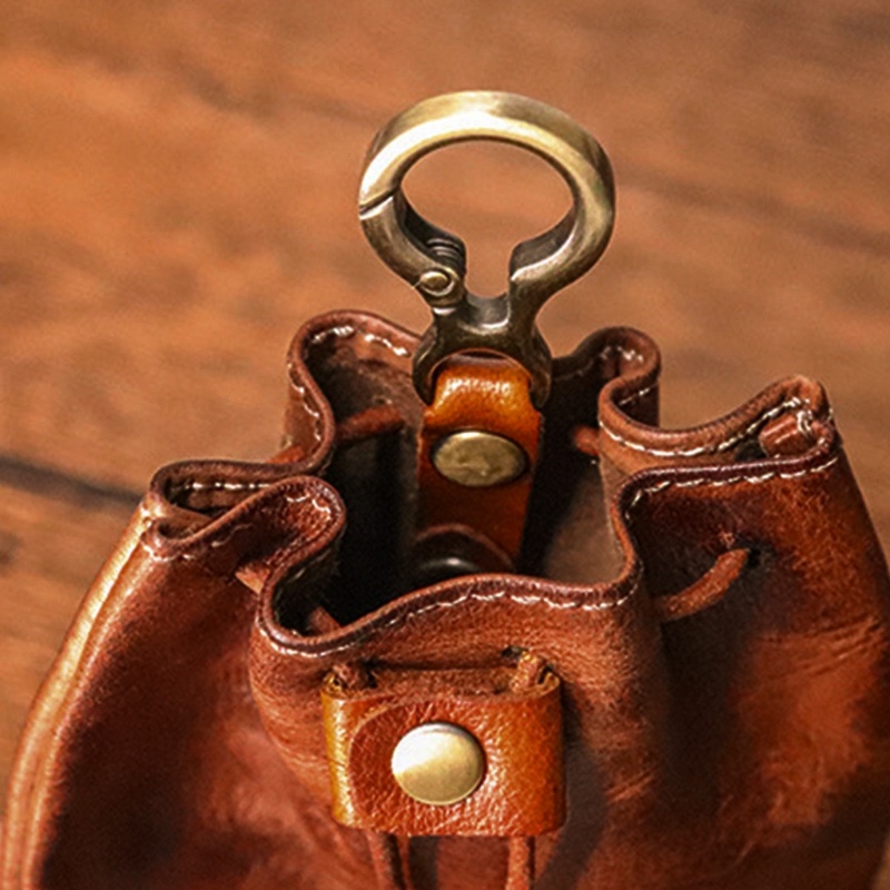 Ví Đựng Tiền Xu / Chìa Khóa Xe Hơi Bằng Da Bò Có Dây Rút Tiện Dụng