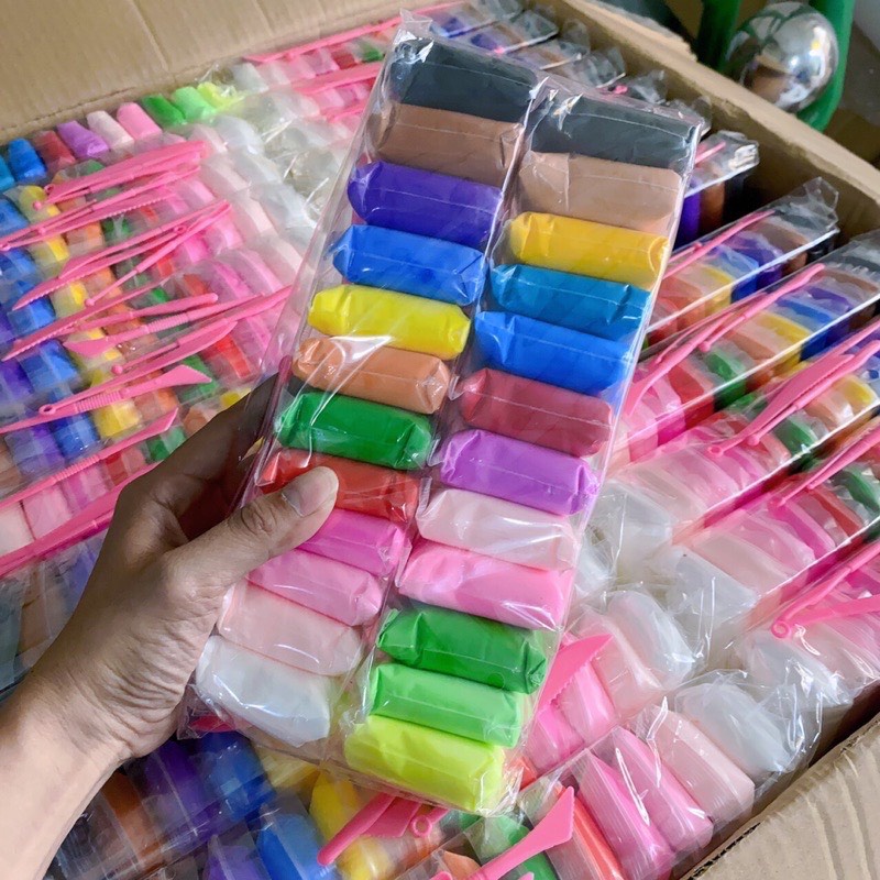 Đất Sét Nhật Tự Khô An Toàn Lốc 12 Và 24 Màu , Giúp Bé Nặn Hình, Thỏa Sức Sáng Tạo Mà Không Bị Dính Tay.
