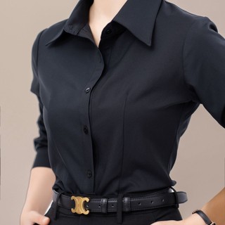Áo sơ mi CHELA đen công sở form chuẩn tay dài, áo sơ mi nữ basic chất cotton