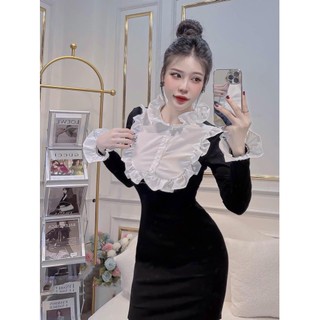 🎀 Đầm ôm body cổ bá tước phối viền bèo cực tôn dáng phong cách tiểu thư cực sang chảnh dễ thương 🎀