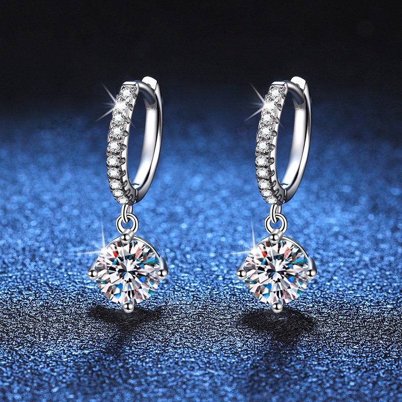 Kim Cương Nhân Tạo Moissanite (5-6,5mm) Bông tai nữ 925 bạc 0,5 +0,5/1+1 carat D màu Mosant khoan có thể kiểm tra bút chì khoan với giấy chứng nhận nhận dạng bốn móng vuốt cổ điển